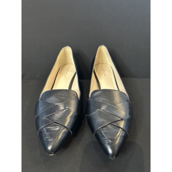 Cole Haan Camila Skimmer Leather Pointed Toe Weave Flat Shoes size 6 in Black - Picture 2 of 7